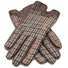 Dents Ladies Leather/Tweed Gloves, Large - Chestnut