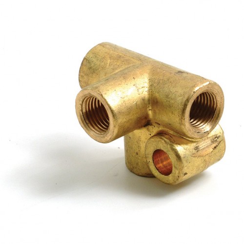 Brass 3/8 in UNF 4-Way Connector for 3/16 in Pipe image #1